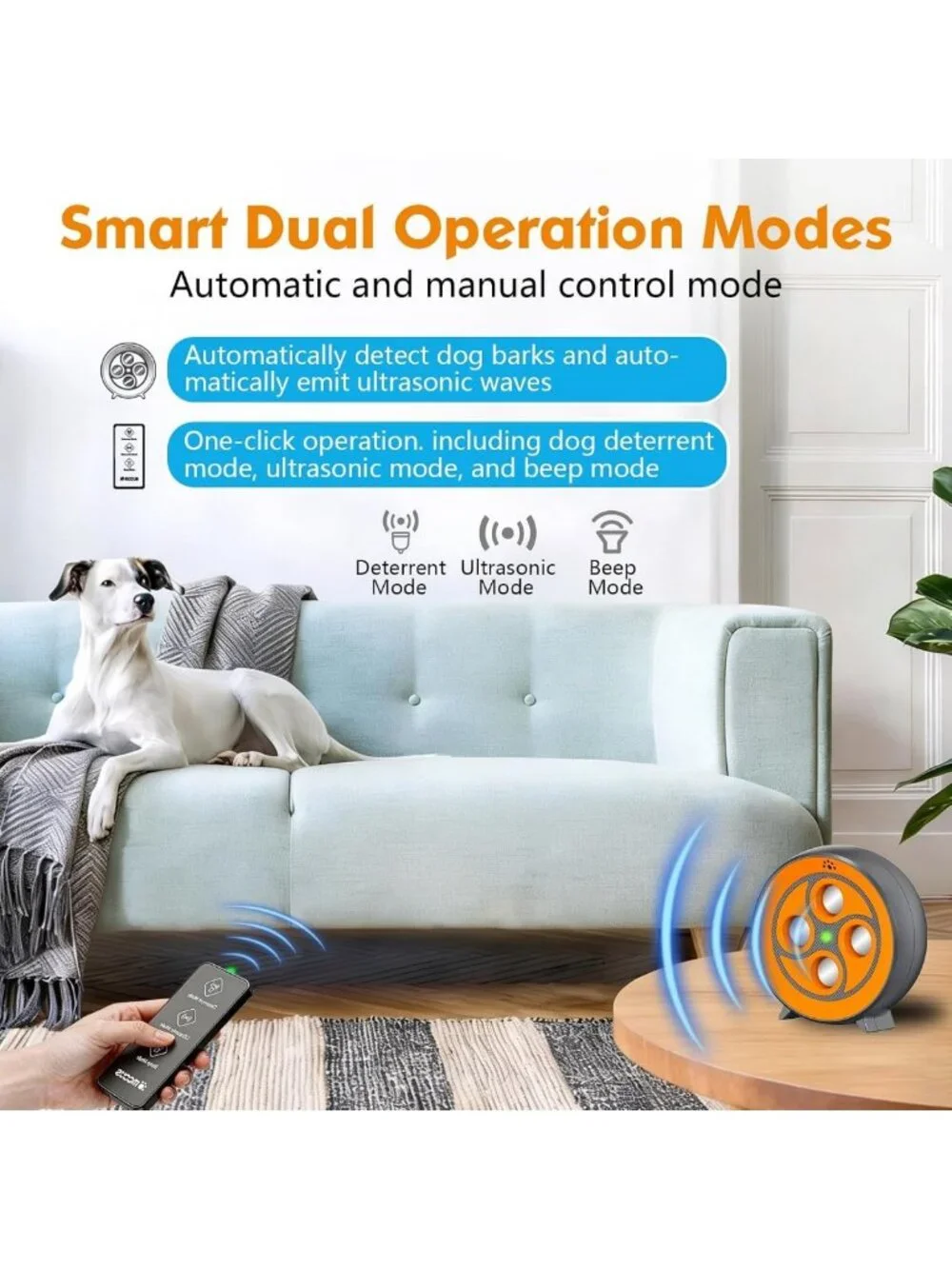 Rechargeable Dog Barking Deterrent with Remote, 6 Adjustable Modes, 200ft Range